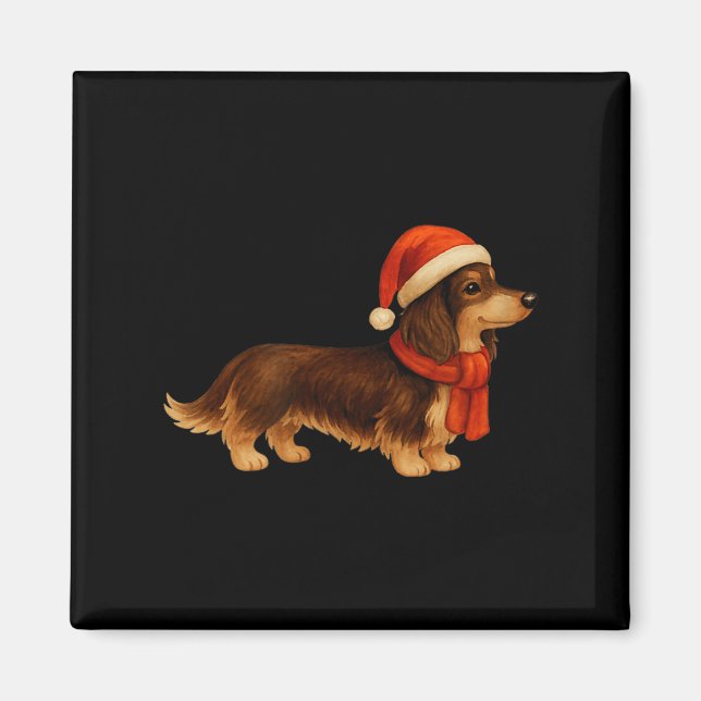 Brown And Tan Christmas Dachshund Santa Hat  Magnet (Framsidan)