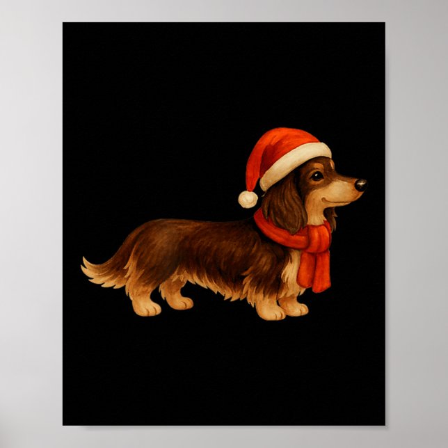 Brown And Tan Christmas Dachshund Santa Hat  Poster (Framsidan)