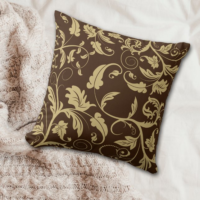 Brown Antique Guld Retro Löv Swirl Kudde (Skapare uppladdad)