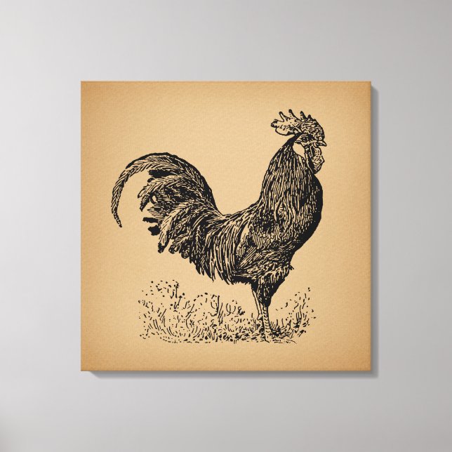 Brown Antique Tupp Illustration Chicken Art Canvastryck (Framsida)