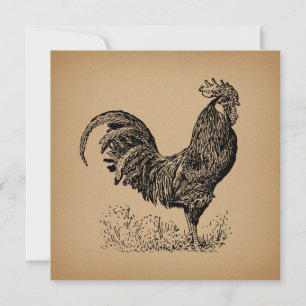 Brown Antique Tupp Illustration Chicken Art Kort