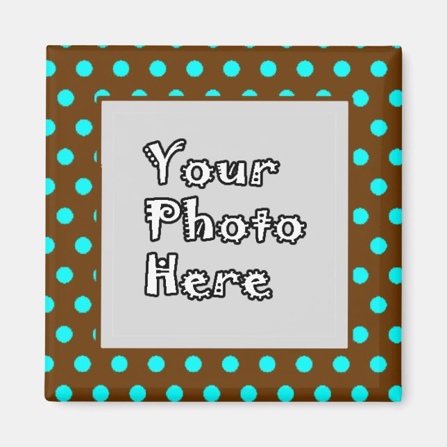 Brown Aqua Polka dots Photo Ram Magnet (Framsidan)