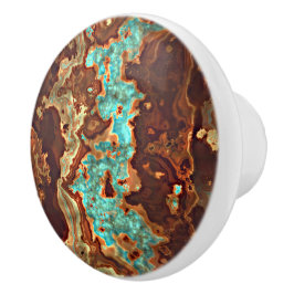 Brown Aqua Turcos Grönt Geode Marble Art Knopp