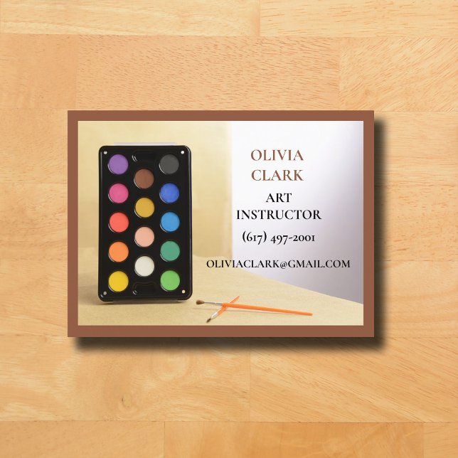 Brown Art Teacher Tutor Educator Art Class Visitkort (Brown Business Card for Art Teacher )