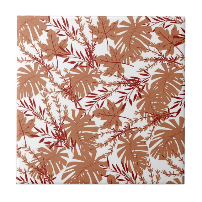 Brown Autumn Blommigt Löv Mönster Kakelplatta (Framsidan)