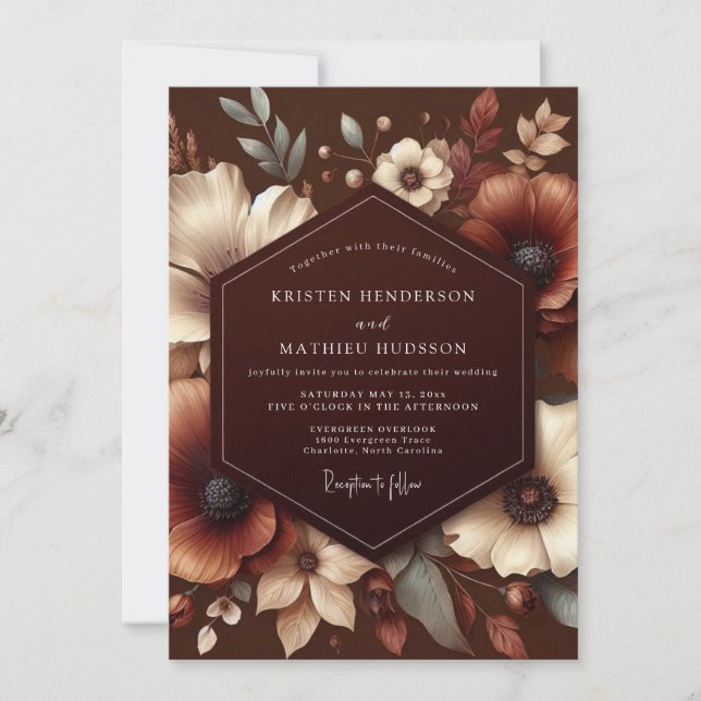 Brown Autumn Bloom Wedding Inbjudningar (Framsida)