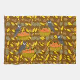Brown Autumn Owl Pumpkin Pattern Dish Towel Kökshandduk