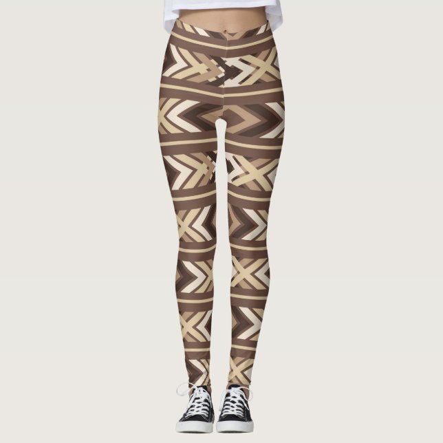 Brown Aztec Tribal Native American Leggings (Framsida)