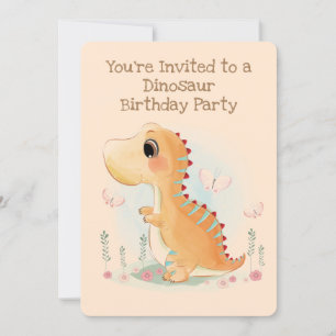 Brown Baby Dinosaur Födelsedagsfest Inbjudningar