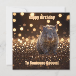 Brown Baby Wombat on Brown Bokeh Bliss, Julkort