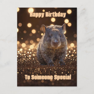 Brown Baby Wombat on Brown Bokeh Bliss, Vykort