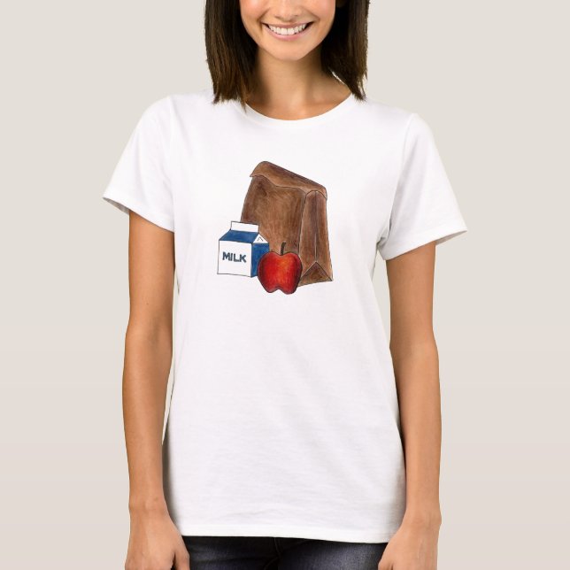 Brown Bag Lunch w/ Apple School Teacher T Shirt (Framsida)