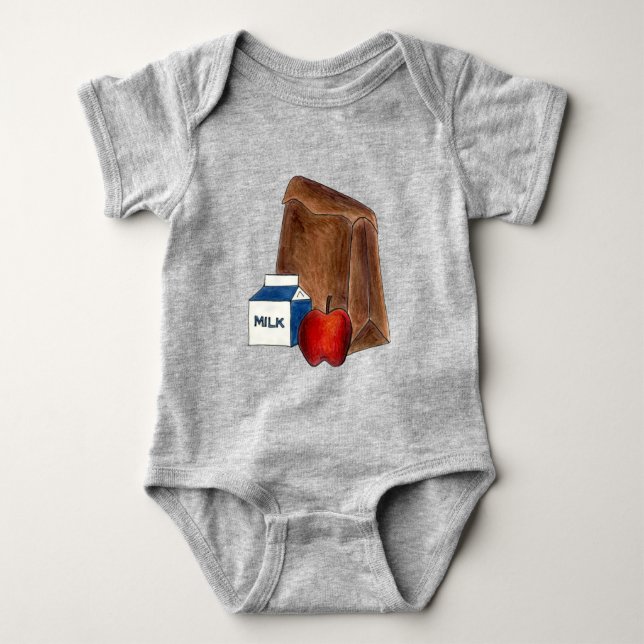 Brown Bag School Lunch Mjölk Carton Apple Lunchtim T Shirt (Framsida)