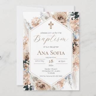 Brown Baptism Invitation Inbjudningar