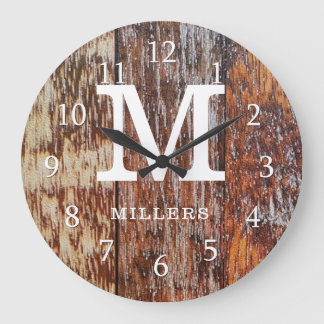 Brown Barn Wood Farmhouse Monogram Stor Klocka