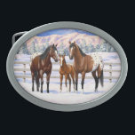 Brown Bay Appaloosa-hästar i Snö<br><div class="desc">En familj av vika apaloosa kvartshästar i vintern.</div>