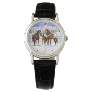 Brown Bay Appaloosa-hästar i Snö Armbandsur
