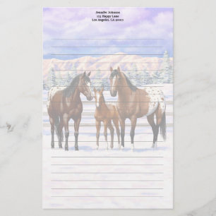 Brown Bay Appaloosa-hästar i Snö Brevpapper