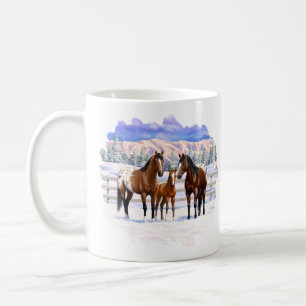Brown Bay Appaloosa-hästar i Snö Kaffemugg