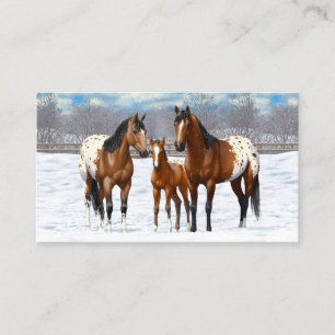 Brown Bay Appaloosa-hästar i Snö Visitkort