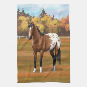 Brown Bay Appaloosa Horse på hösten Kökshandduk