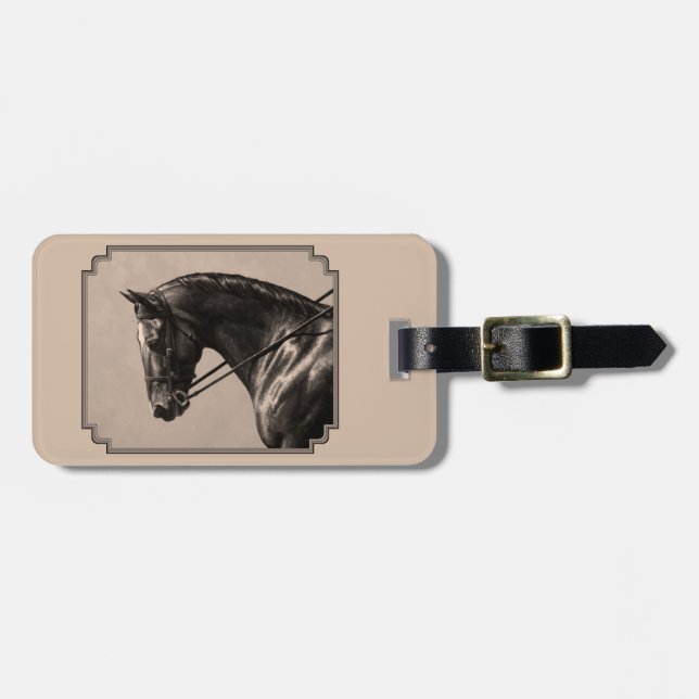 Brown Bay Oldenburg Horse Porträtt Sepia Bagagebricka (Horisontell Framsida)