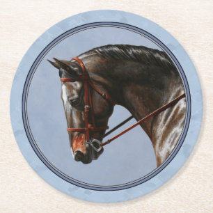 Brown Bay Oldenburg Horse Porträtt Underlägg Papper Rund