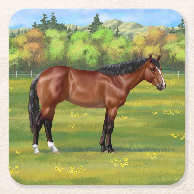 Brown Bay Quarter Horse Underlägg Papper Kvadrat (Framsidan)