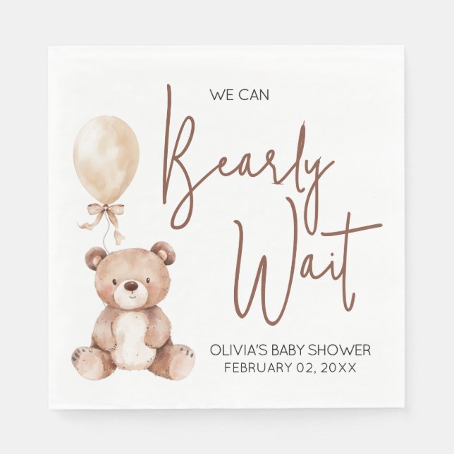 Brown Bear Balloon Baby Shower Pappersservett (Framsidan)