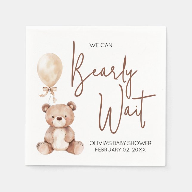 Brown Bear Balloon Baby Shower Pappersservett (Framsidan)