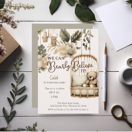 Brown Bear boho botaniskt första födelsedag Inbjudningar