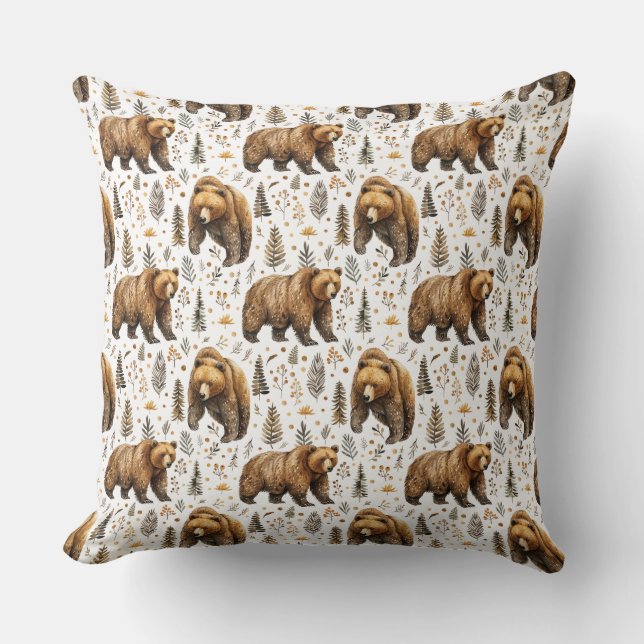 Brown Bear Cabin Decor Woodland Pillow Kudde (Framsida)