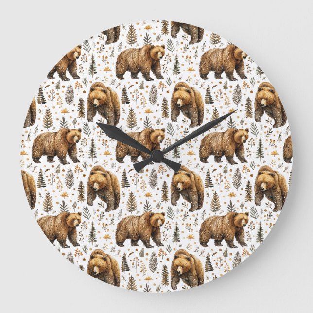 Brown Bear Cabin Decor Woodland   Stor Klocka (Framsida)