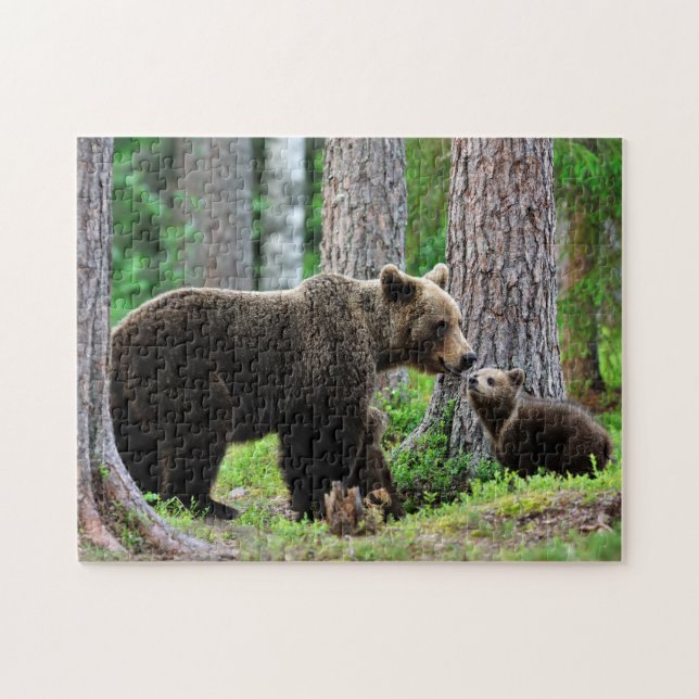 Brown Bear Mamma with Unge, Jigszawa Puzzle Pussel (Horisontell)