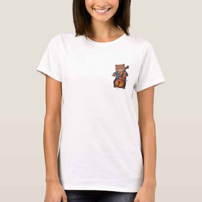 Brown Bear Musician Playing Cello T Shirt (Framsida)