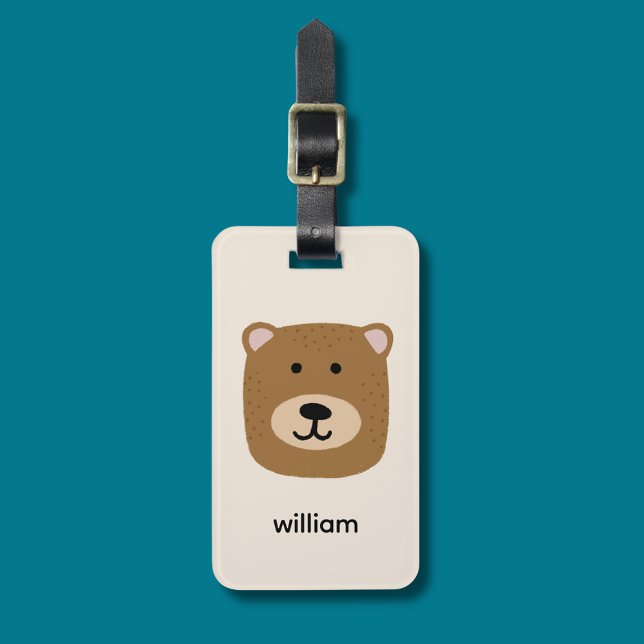 Brown Bear namn Bagagebricka (Kids brown bear personalized luggage tag)