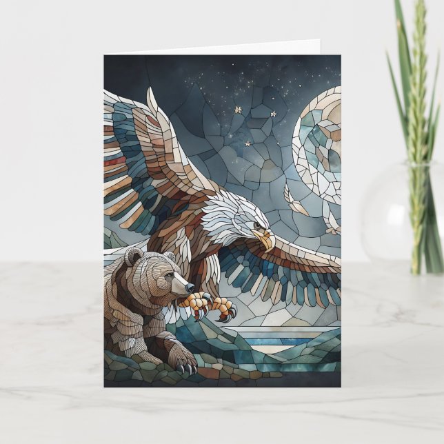 Brown Bear och Eagle Full Moon | GRATTIS PÅ FÖDELS Kort (Framsida)