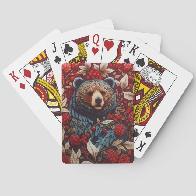 Brown Bear Red Berries William Morris Inspired Casinokort (Baksidan)