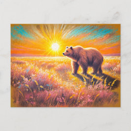 Brown Bear Sunset Pastel Chalk Artwork Vykort