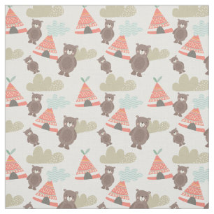 Brown Bears and Teepees Fabric Tyg