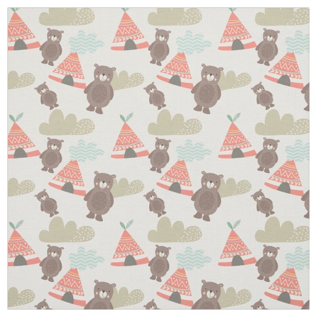 Brown Bears and Teepees Fabric Tyg (Provkarta)