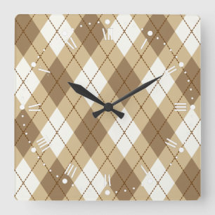 Brown Beige Argyle Mönster Acrylic Wall Clock Fyrkantig Klocka