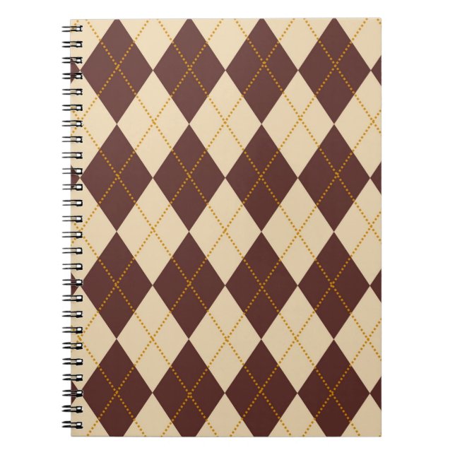 Brown Beige Autumn Fall Argyle Diamond Mönster Anteckningsbok (Framsidan)