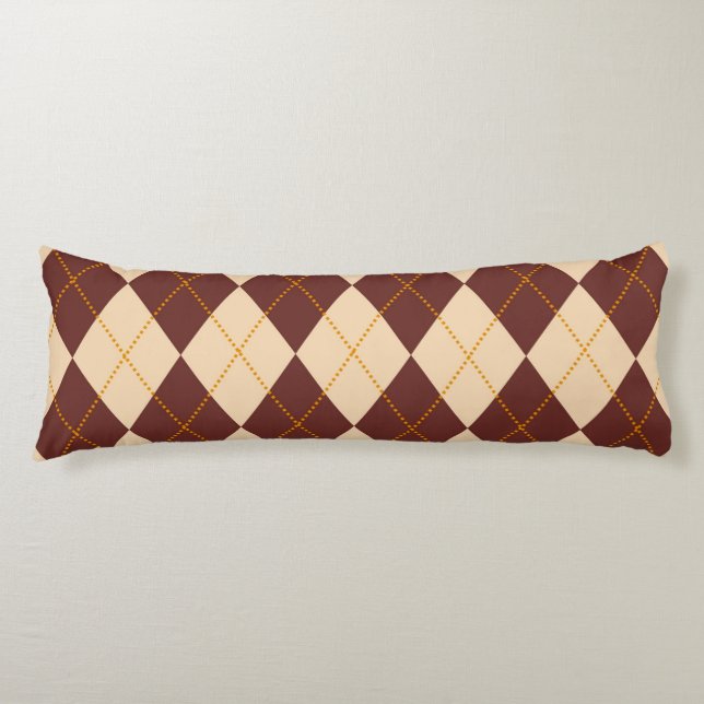 Brown Beige Autumn Fall Argyle Diamond Mönster Kroppskudde (Framsidan)