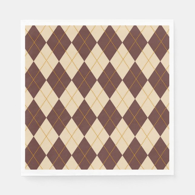 Brown Beige Autumn Fall Argyle Diamond Mönster Pappersservett (Framsidan)
