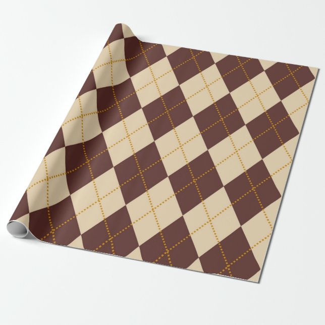 Brown Beige Autumn Fall Argyle Diamond Mönster Presentpapper (Utrullad)