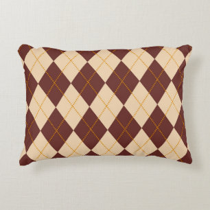 Brown Beige Autumn Fall Argyle Diamond Mönster Prydnadskudde
