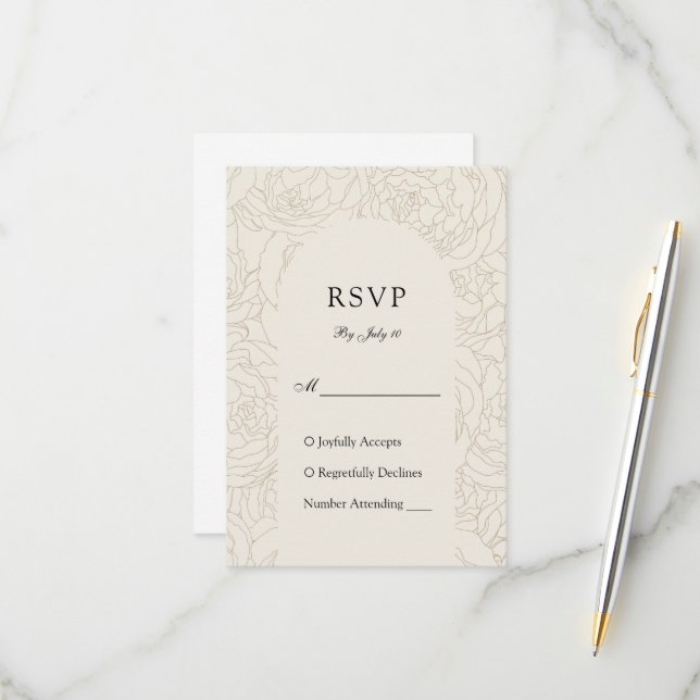 Brown beige elegant blommigt bröllop OSA kort (Fram/Back In Situ)