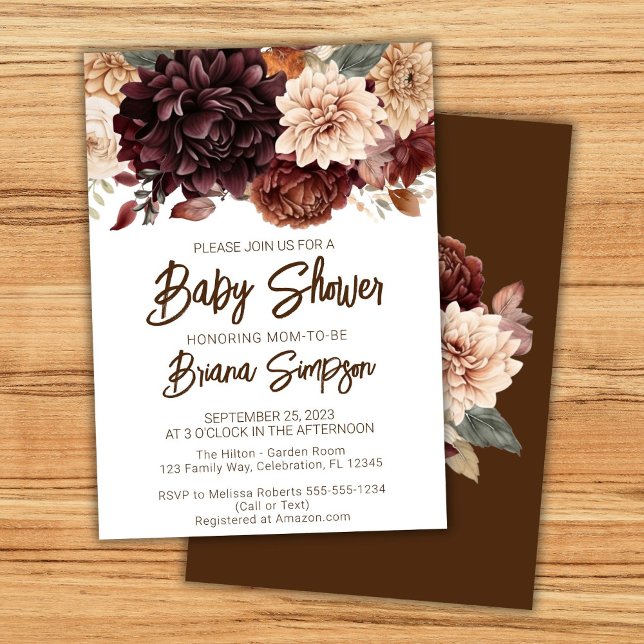 Brown Beige Flowers Blommigt Baby Shower Inbjudningar (Skapare uppladdad)