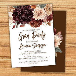 Brown Beige Flowers Blommigt Studenten Grad Party Inbjudningar
